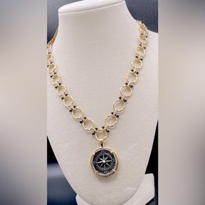 Ancient Greek reproduction compass coin on gorgeous matte gold mixed link chain